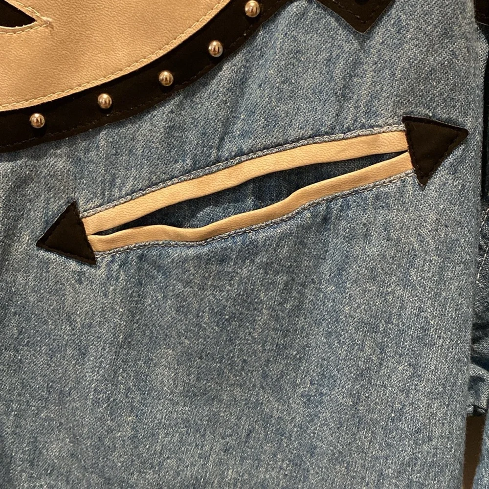 Rivergold Ladies Denim and Suede Snap Button‎ Long Sleeve Shirt.  Size Large. - Picture 8 of 9